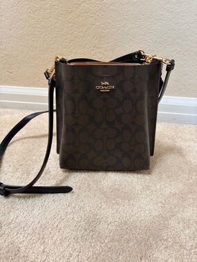 Coach Dark Brown Signature Crossbody with Gold Hardware